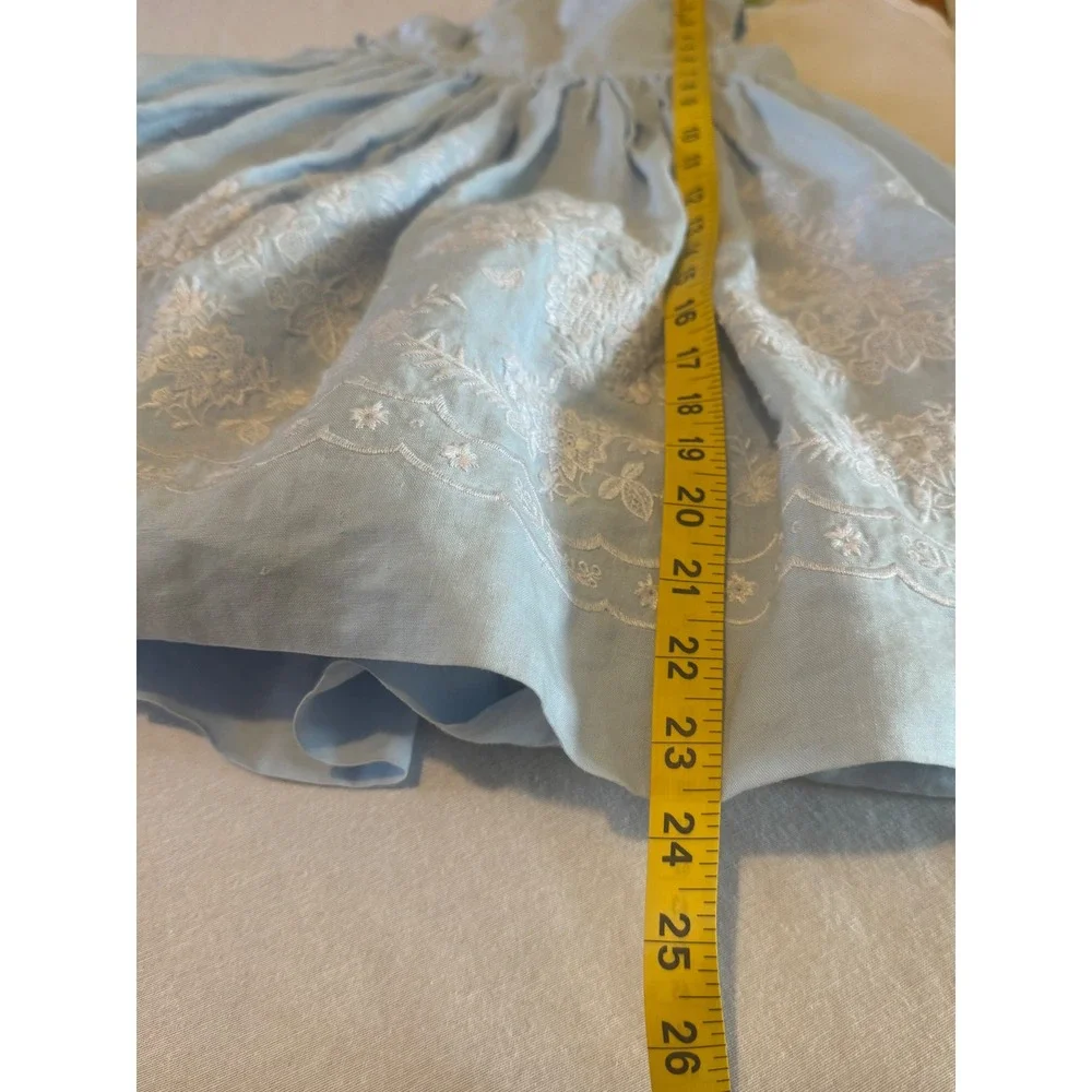 Ralph Lauren Baby Girl Chambray Embroidered Dress | Blue Floral Sleeveless | 24M